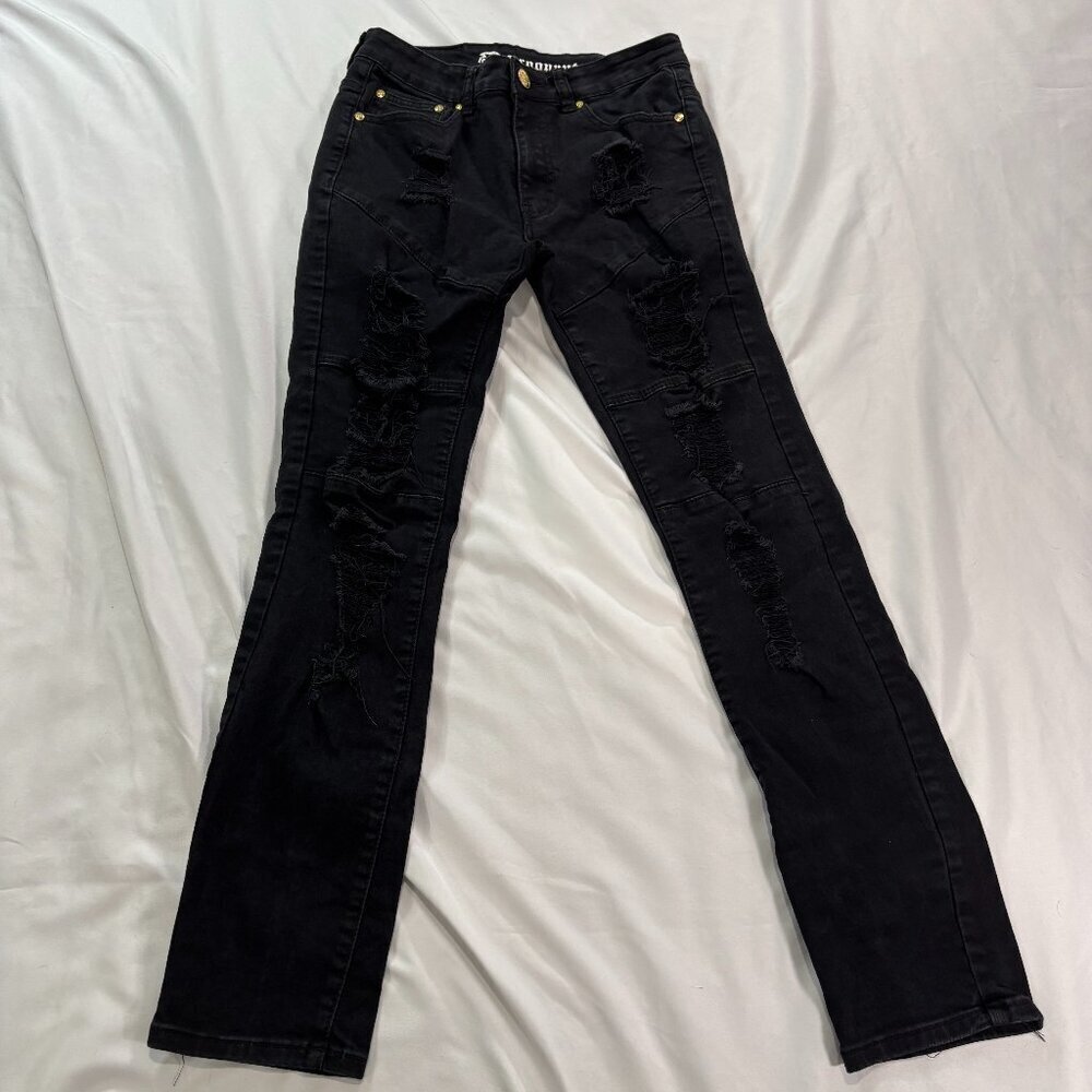 Men’s Argonaut Black Skinny Jeans - Size 30x32 Distressed Denim Lot A